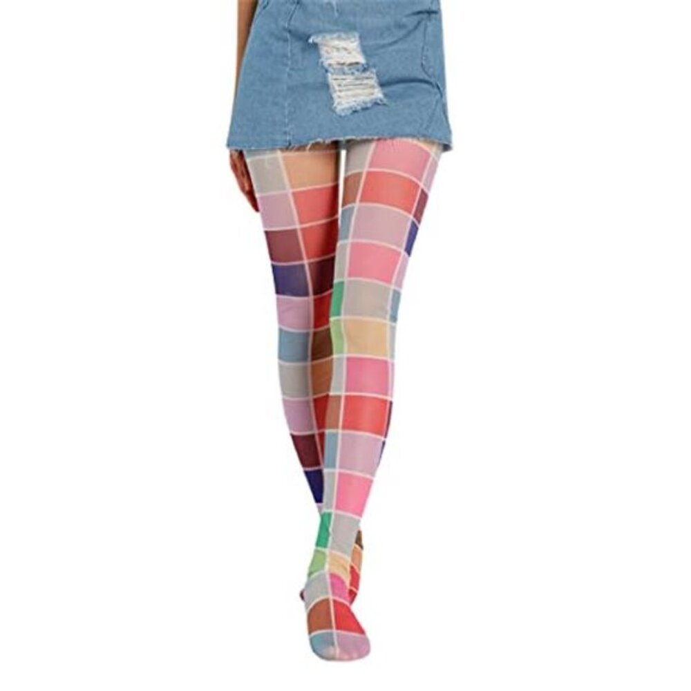 MOD STYLE 1960s inspired Checkered Colorful TIGHTS Stockings Pantyhose SMALL SM
